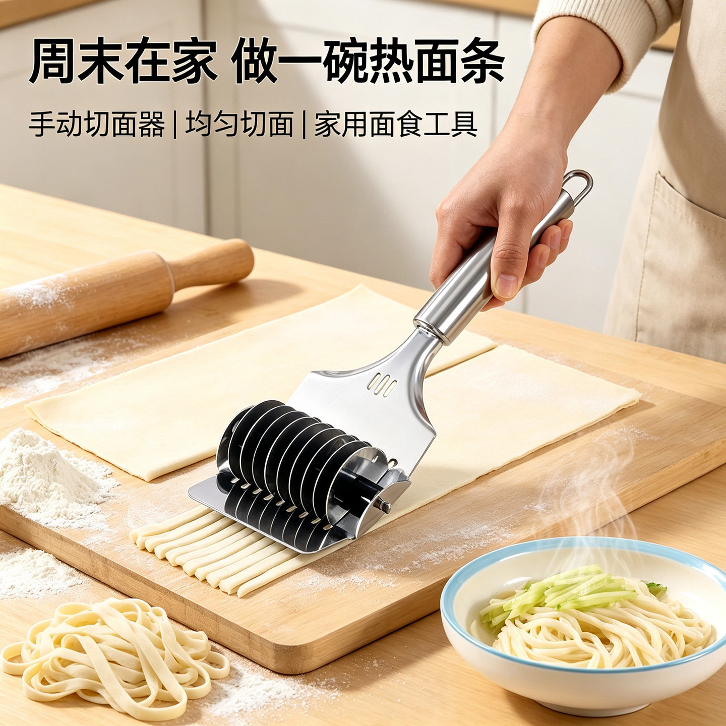 手工切面器面条神器滚轮不锈钢手动家用压面刀切菜切肉新款制面机