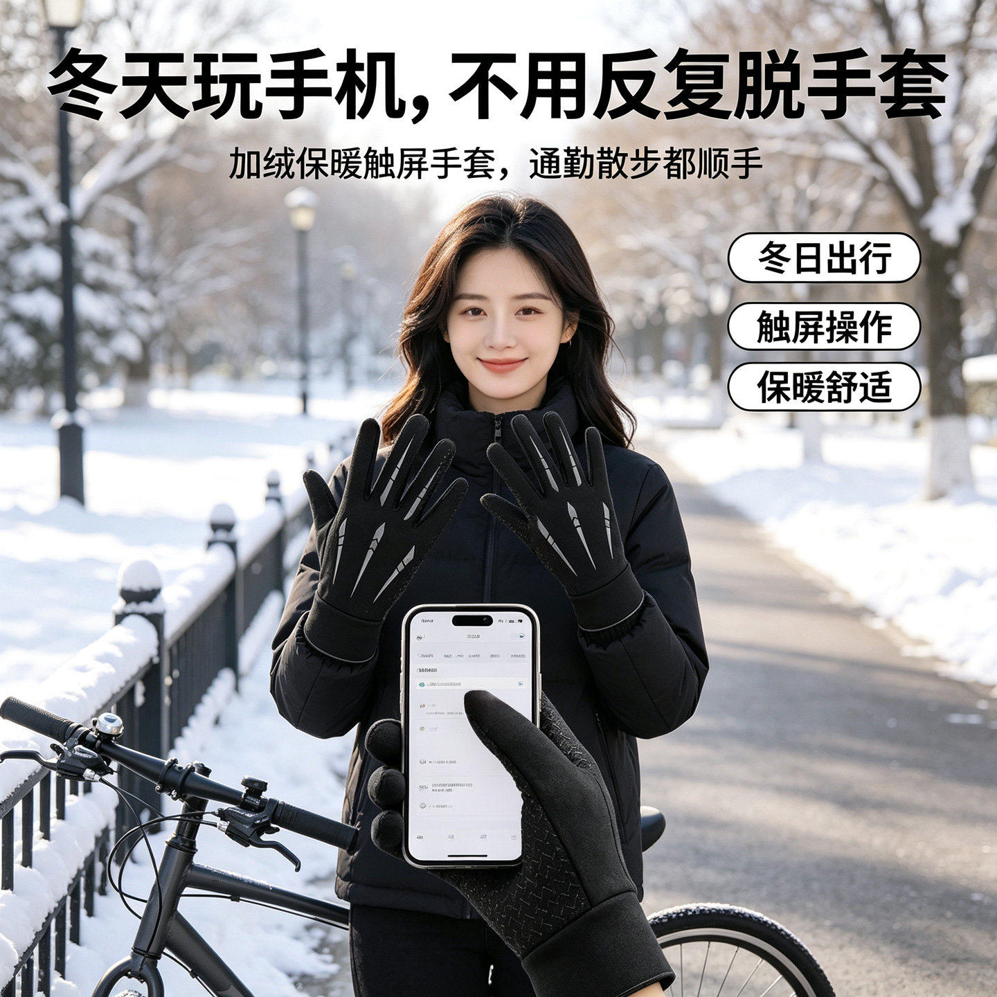 防风防水加绒保暖摩托车冬防寒骑行装备骑车全指男女触屏手套防滑