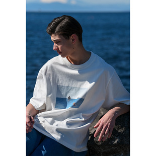 Hungry Artist日系复古cityboy休闲街头海边印花全棉重磅圆领短袖