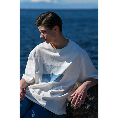 海边印花短袖T恤日系复古青年