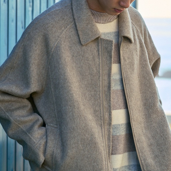 双面呢夹克复古简约纯色通勤百搭