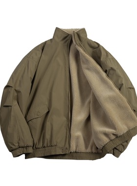 Hungry Artist新品冬季棉袄复古羊羔毛外套男立领加厚棉服双面穿