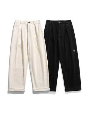 Hungry Artist新款复古白色灯芯绒裤子男潮流宽松直筒休闲裤秋季