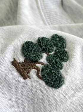 Hungry Artist新中式小青松刺绣短袖t恤男国风女夏季简约纯棉重磅