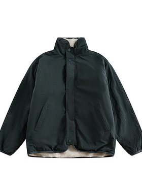 Hungry Artist新品冬季羊羔毛宽松棉服男复古立领保暖外套双面穿