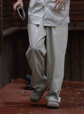 Hungry Artist新款简约抗皱高品质直筒宽松工装裤男复古松紧长裤