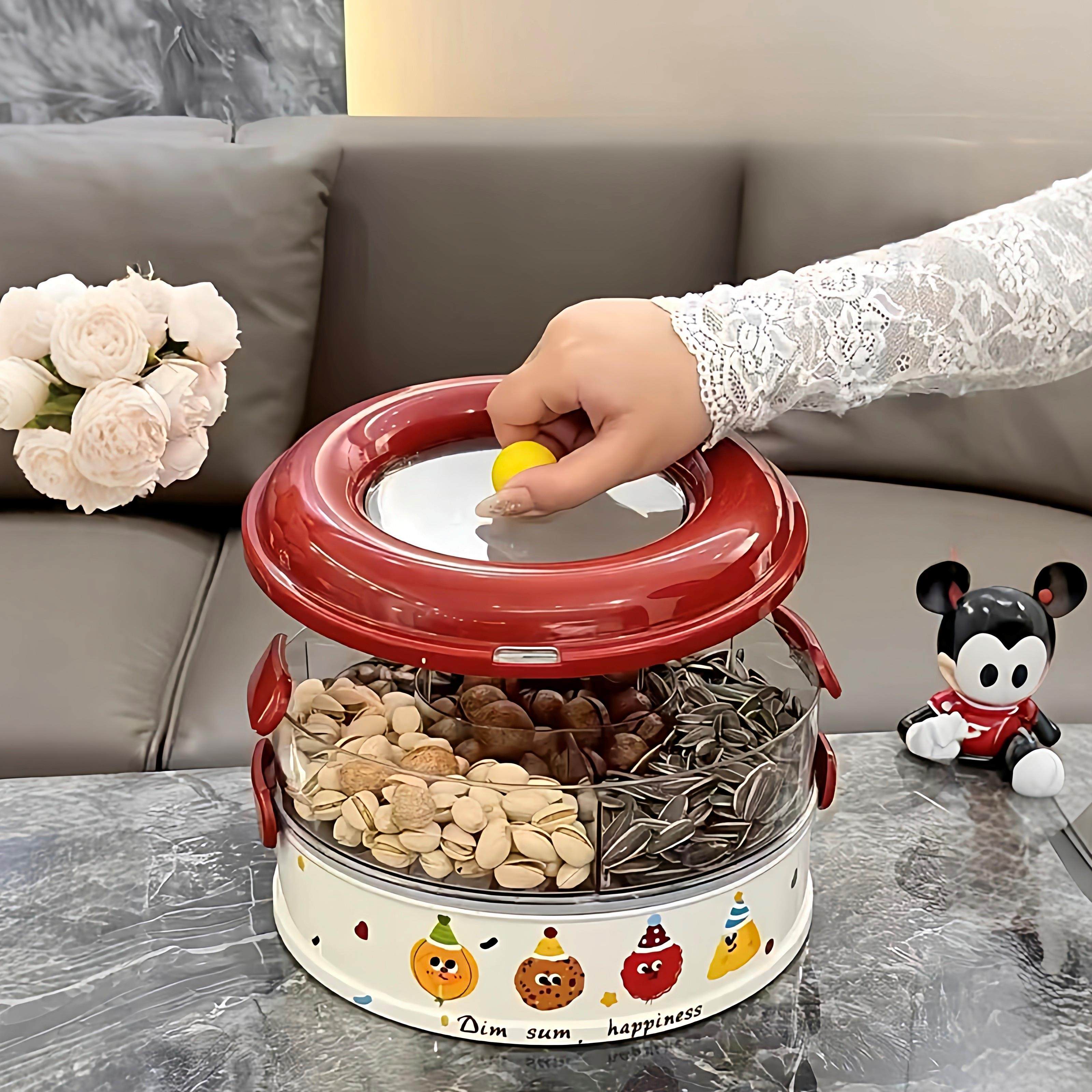 红色干果盘家用客厅茶几带盖分格坚果收纳盒2026新款干果摆放盘子