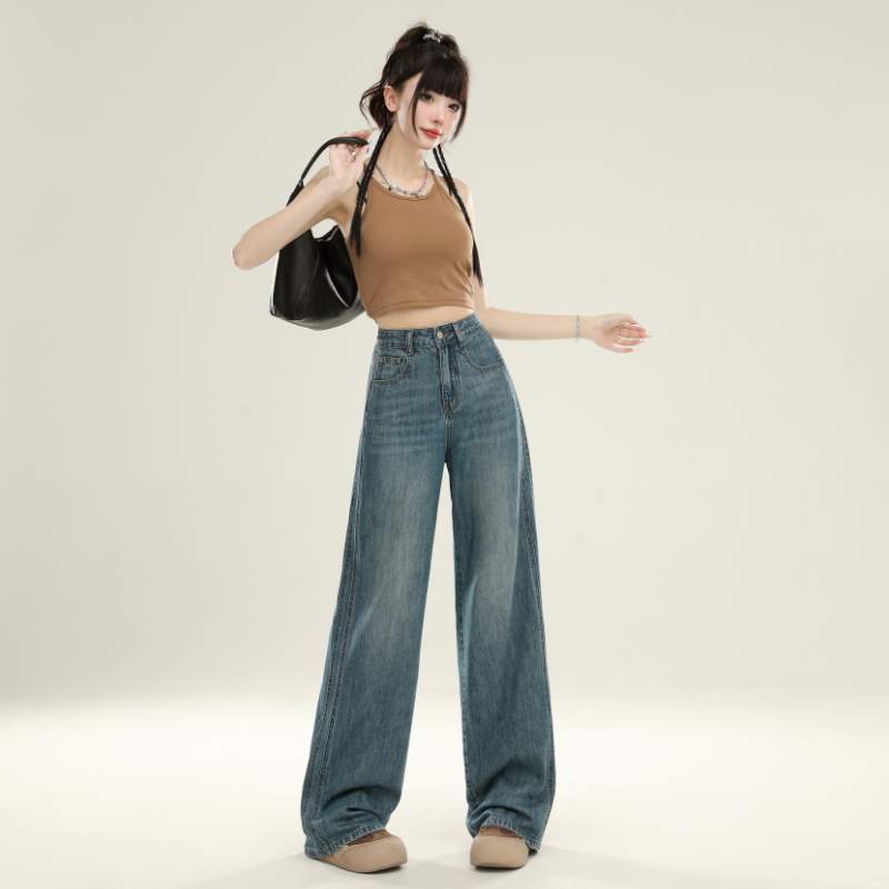BRN2025新款复古怀旧天丝牛仔裤女四季高腰垂感直筒宽松韩版裤子