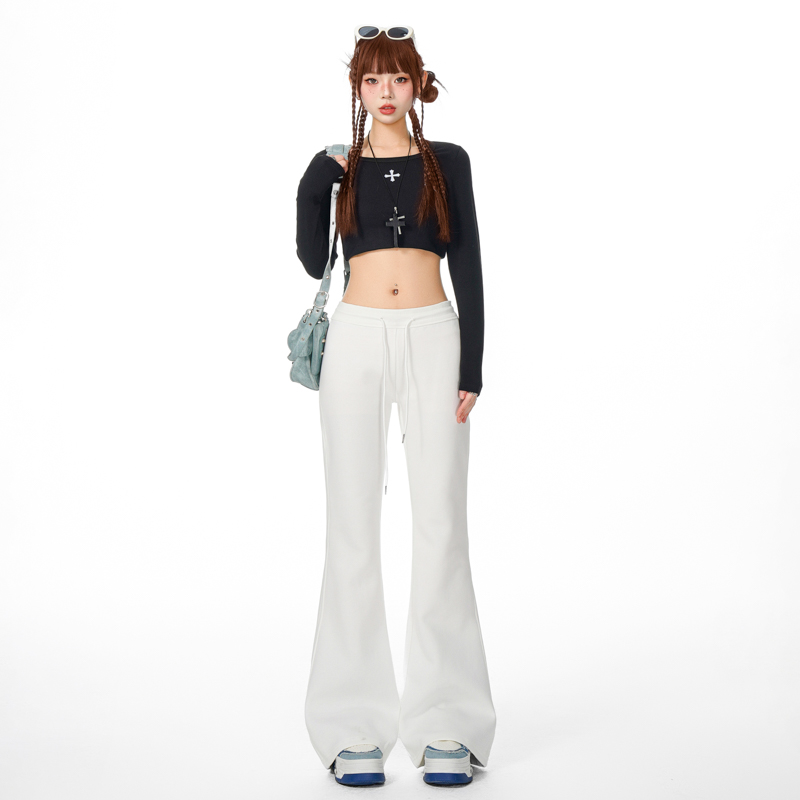 白色低腰微喇运动裤灯芯BRN