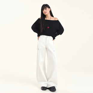 BRN2025新款经典复古款式牛仔裤女慵懒松弛梨型MM低腰阔腿微喇裤