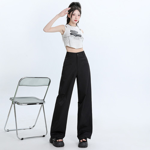 BRN2026年新品经典黑米杏色西装阔腿裤女宽松显瘦垂感休闲长裤