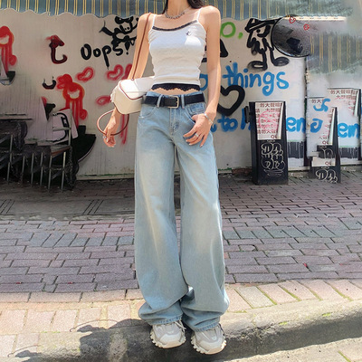 BRN美式复古百搭宽松阔腿裤女春秋2025年新款显瘦垂感直筒牛仔裤