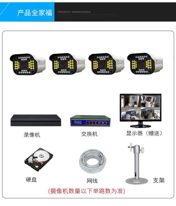 有线POE监控器高清夜视设备套装影360摄像头户室外店铺家商用工厂