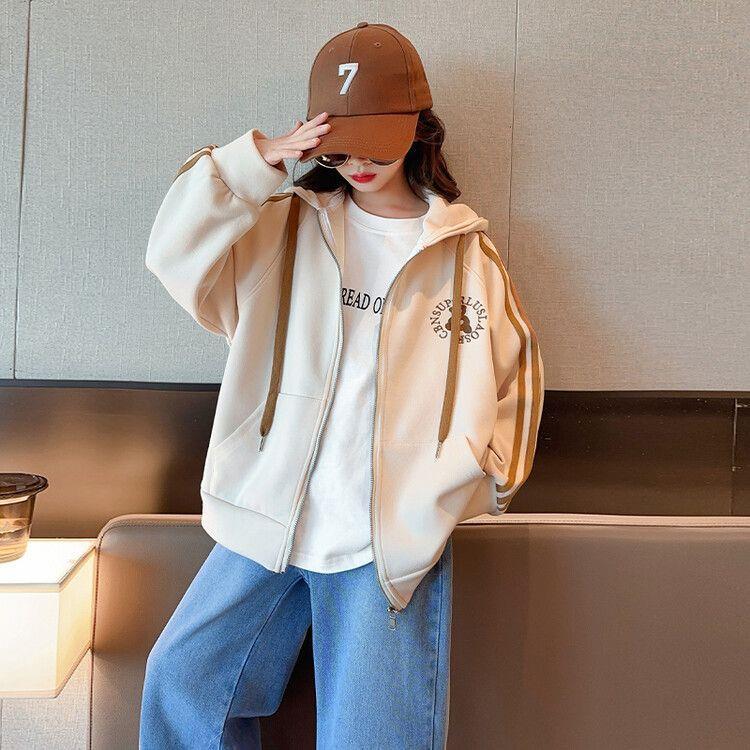 女童外套春秋款2025新款春装韩版洋气儿童卫衣宽松女大童连帽上衣