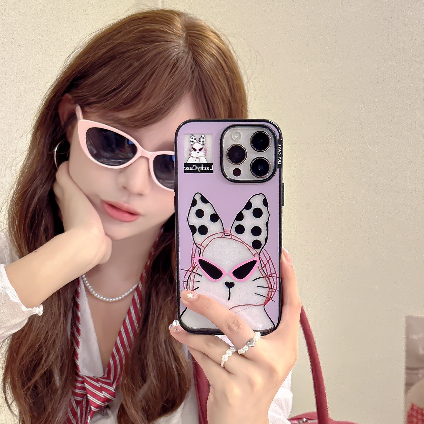 墨镜兔兔适用苹果16ProMax黑边亚克力手机壳iphone15promax新款16pro防摔14pro超好看的13小众个性原创贝贝壳