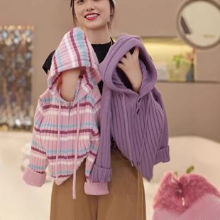 女童连帽毛衣2025春秋款中大童针织衫长袖套头开衫拉链上衣外套潮