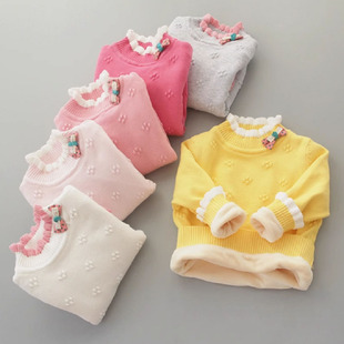 女童毛衣加绒加厚儿童可爱针织衫中大童秋冬新款纯棉线衣打底衫