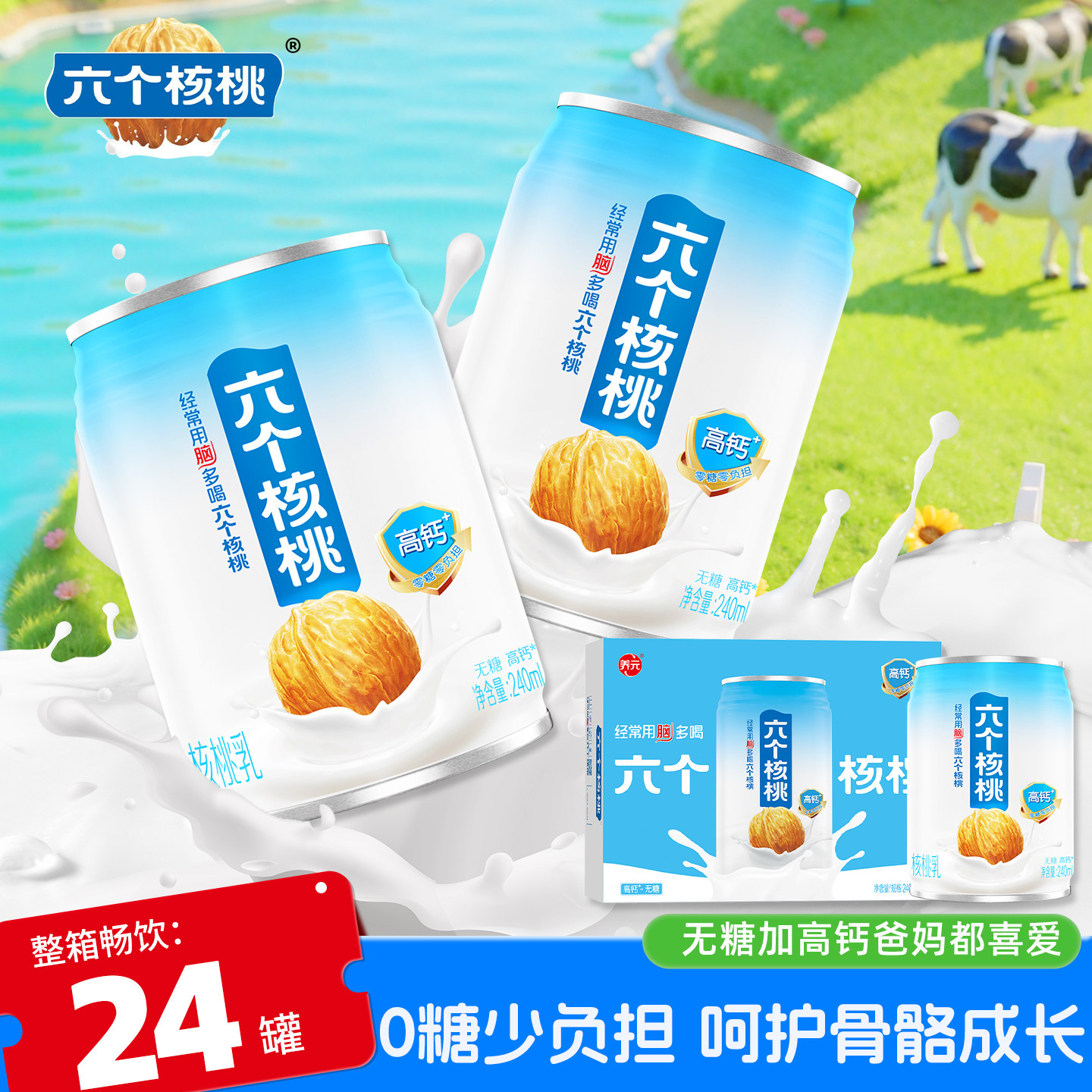 六个核桃无糖高钙核桃乳24罐整箱图片
