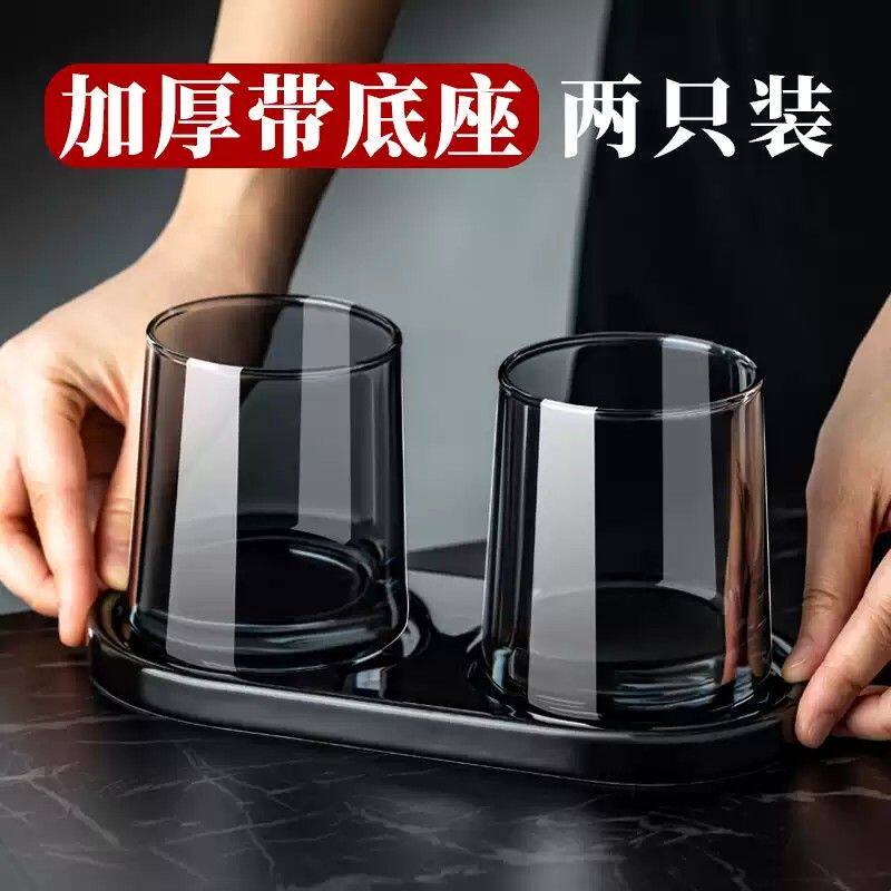 高档酒店漱口杯一对套装收纳托盘民宿黑色玻璃洗漱刷牙杯情侣家用