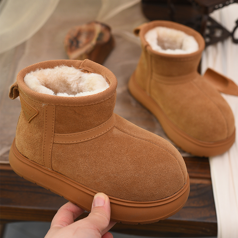 儿童雪地靴2025冬季新款加绒童鞋卡皮巴拉大头时装靴加厚保暖棉靴