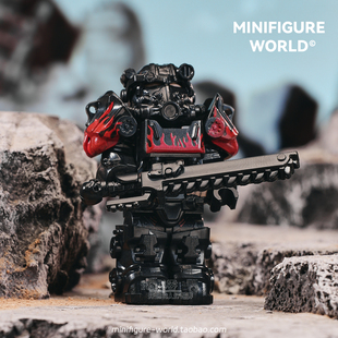 辐射避难所T60动力机甲铠甲链锯剑末日战争游戏拼装积木人仔玩具