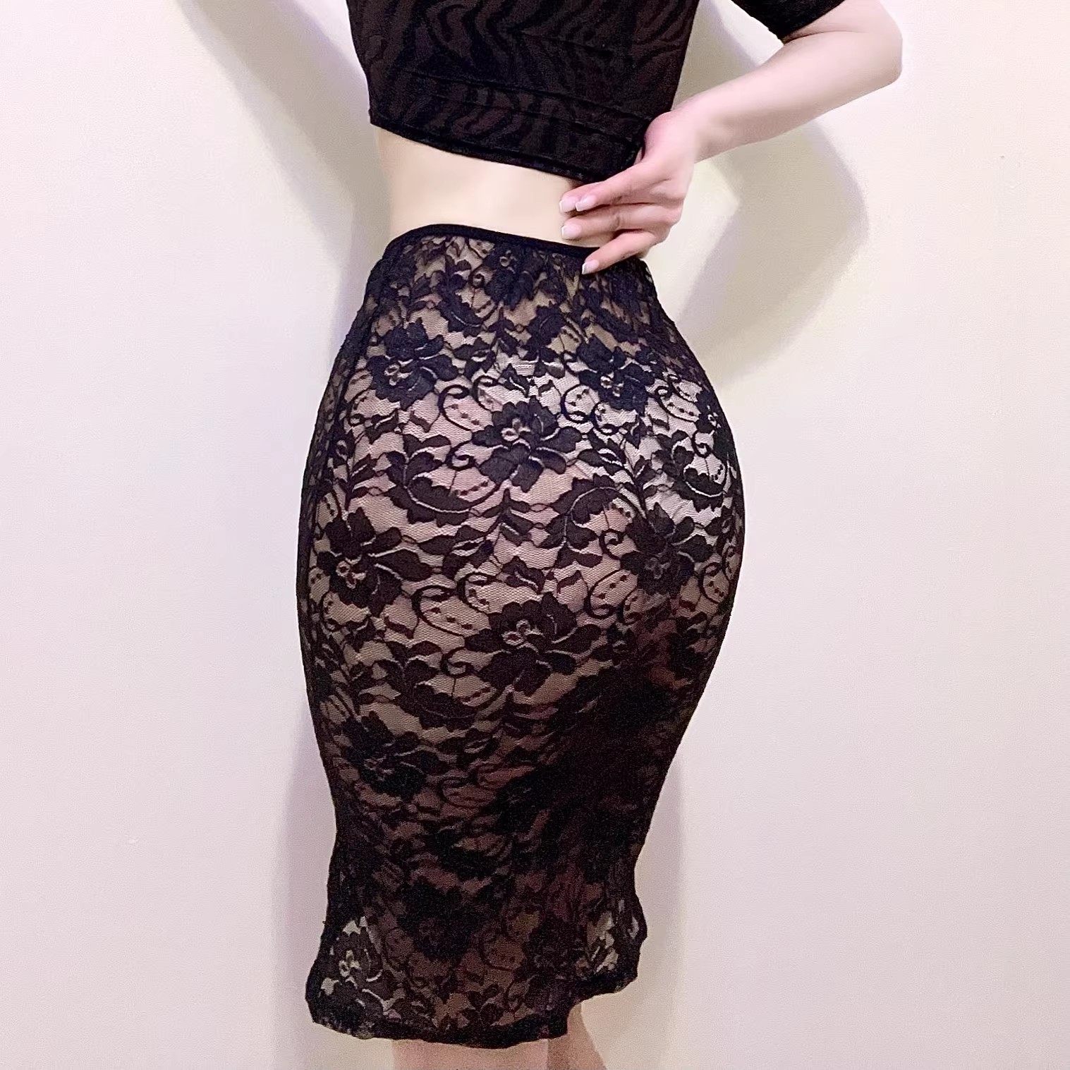 夜色行坐台衣服露背装包臀裙夜场工装镂空透肤连衣裙连身性感风女