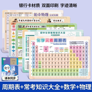 小学初中 便携卡化学元素周期表+平面几何图形计算公式+初中数学知识点+初中物理公式总表 +初中化学常考知识大全