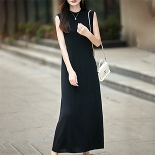 毛衣裙气质优雅长裙打底裙子 背心裙针织连衣裙半高领无袖 法式 无袖