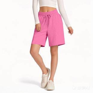 纯色高腰宽松休闲五分裤Solid-colored loose casual capri pants