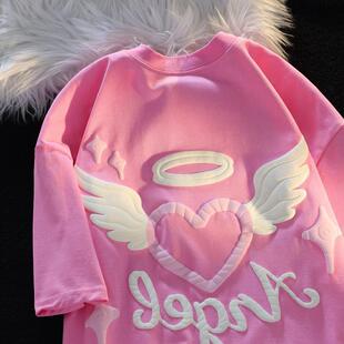 天使爱心短袖T恤上衣Solid-color angel heart short-sleeved top