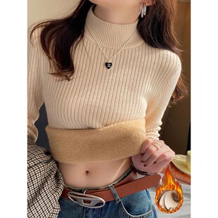 Turtleneck 秋冬季 Half 打底毛衣Fleece Sweater 加绒半高领长袖