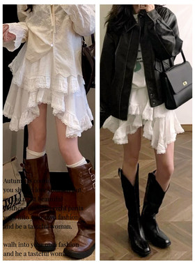 A white irregular cake short skirt白色不规则蕾丝拼接蛋糕短裙