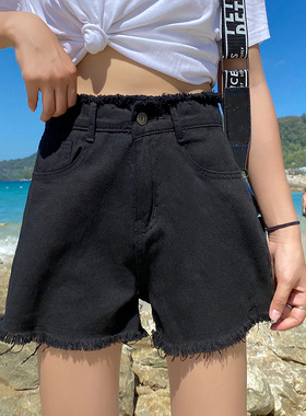 Women's loose frayed denim shorts女士高腰宽松毛边款牛仔短裤