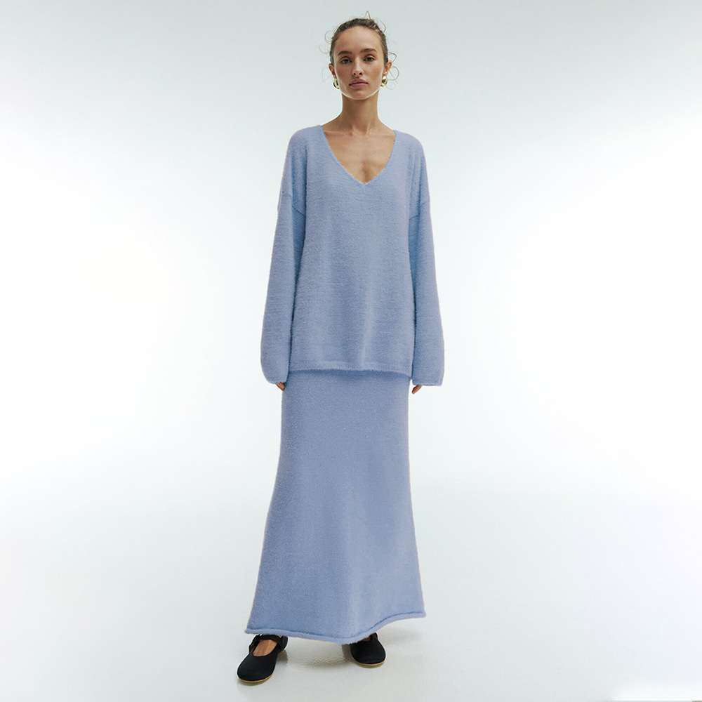 简约宽松针织毛衣半身裙套装