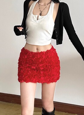 时尚立体花朵低腰包臀超短半身裙Three-dimensional flower skirt