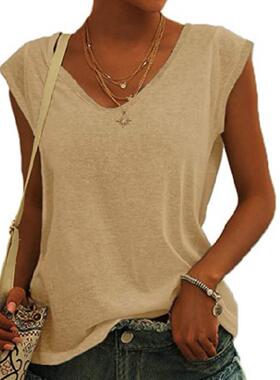 Simple V-neck loose T-shirt for women 女士简约纯色V领宽松T恤