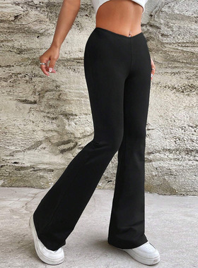 v字腰黑色微喇裤Summer V-waist black slightly flared trousers