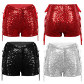 rise sequin High sexy lace shorts高腰亮片镂空性感绑带短裤