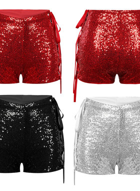 High-rise sequin sexy lace-up shorts高腰亮片镂空性感绑带短裤