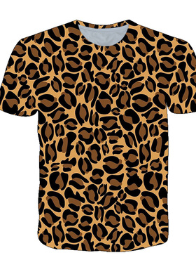 Leopard print 3D print short-sleeved T-shirt 豹纹3D印花男T恤