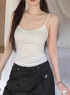 Polka dot lace slimming halter vest 波点花边拼接修身吊带背心