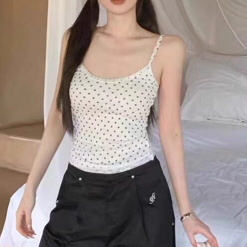 波点花边修身吊带背心