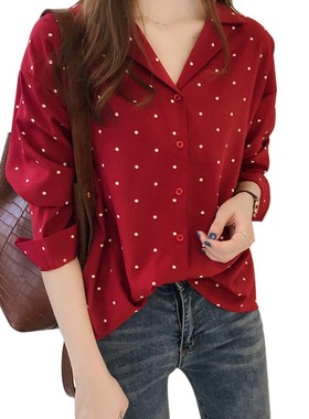 Hong Kong Storm dot print chiffon shirt 港风波点印花雪纺衬衫