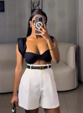 High-waisted A-line versatile wide-leg shorts高腰A字阔腿短裤