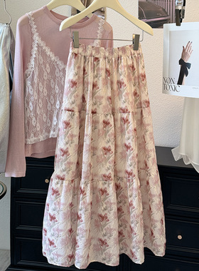 French oil painting style skirt 法式油画风格橡筋腰女士半身裙