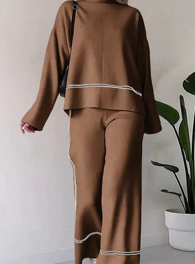 Knitted sweater and straight-leg pants set针织衫直筒裤两件套