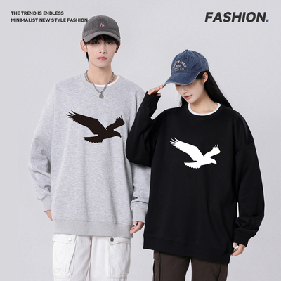 美式重磅保暖圆领套头卫衣秋季新款男女同款宽松长袖韩版上衣