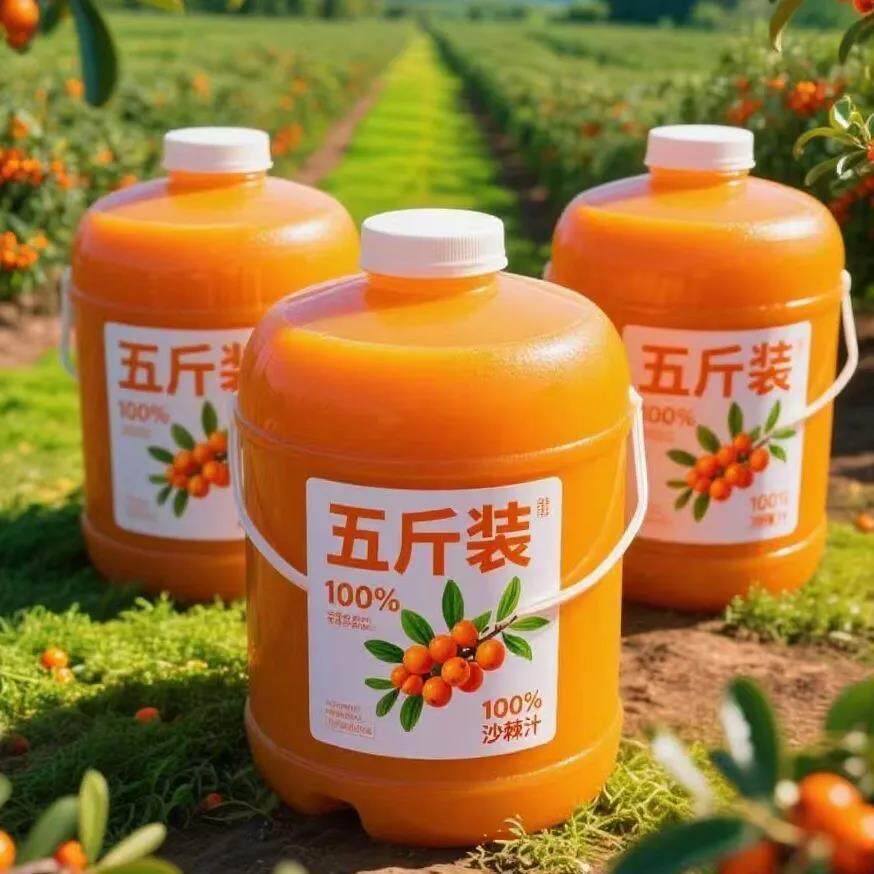 沙棘百分百果汁沙棘果汁纯新鲜果汁饮料大桶装整箱5L果浆原浆