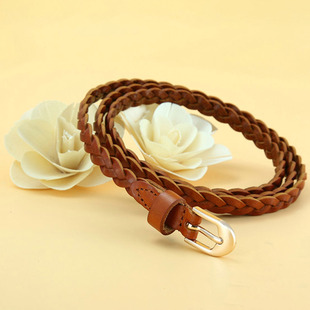 女士皮带头层牛皮编织腰带针扣裙皮带韩版 简约细腰带 休闲百搭时尚