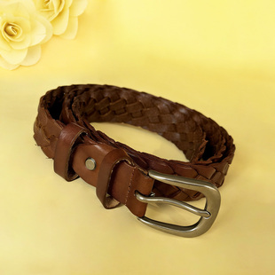 女士头层牛皮真皮手工编织工艺腰带针扣经典 复古风百搭通勤皮带